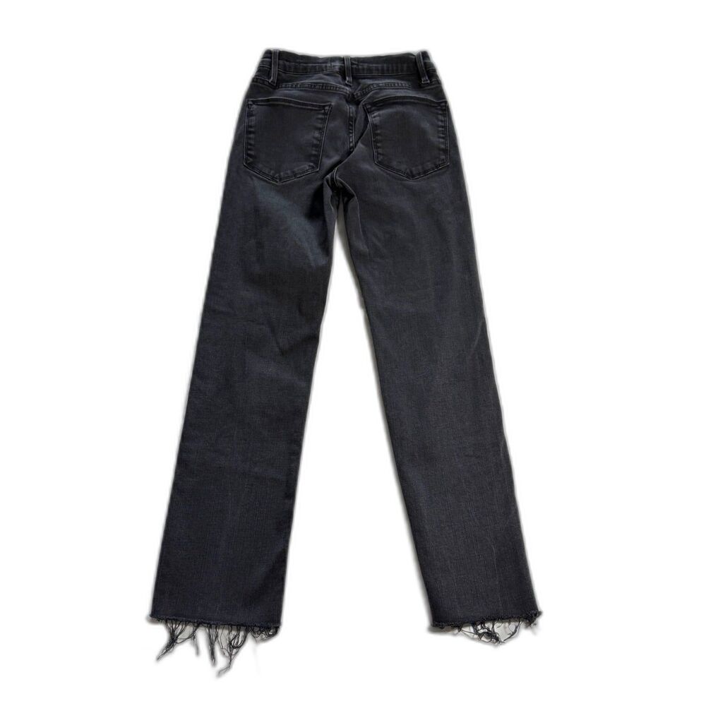 FRAME Le High Straight Jeans 25 Black Raw Hem Frayed High Rise Ankle Denim Pants - Picture 3 of 9